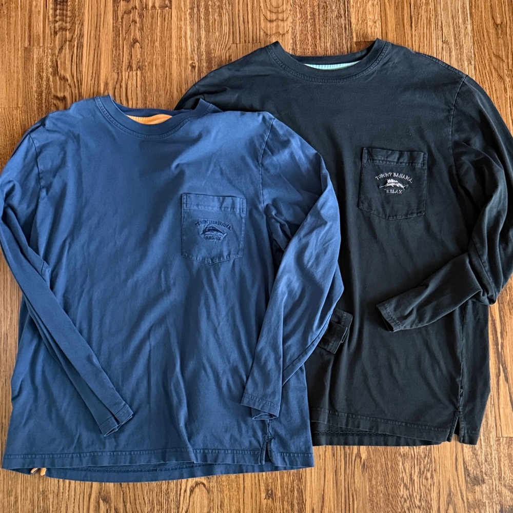 Tommy Bahama Navy and Black Long Sleeve Tees size large